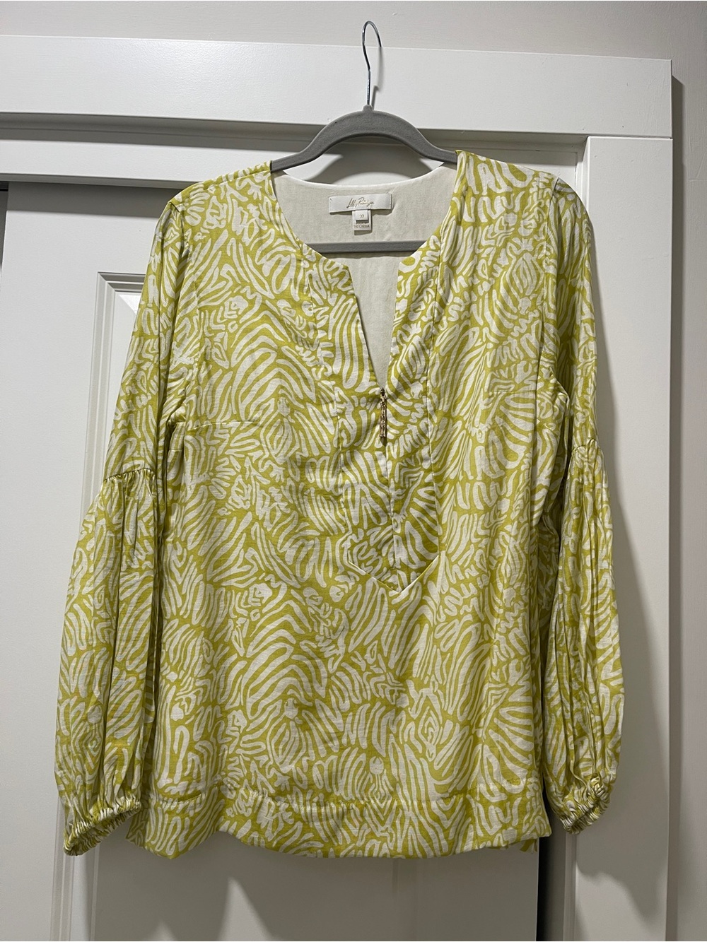 Lilly Pulitzer Green Printed Long-Sleeve V-Neck Blouse